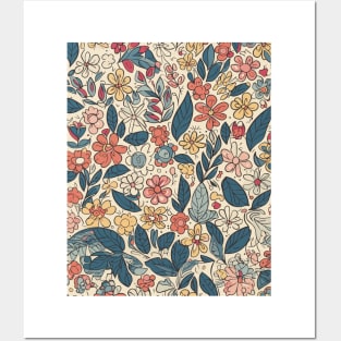 Floral Pattern Colorful Cartoon: Cartoon Garden Wonderland Posters and Art